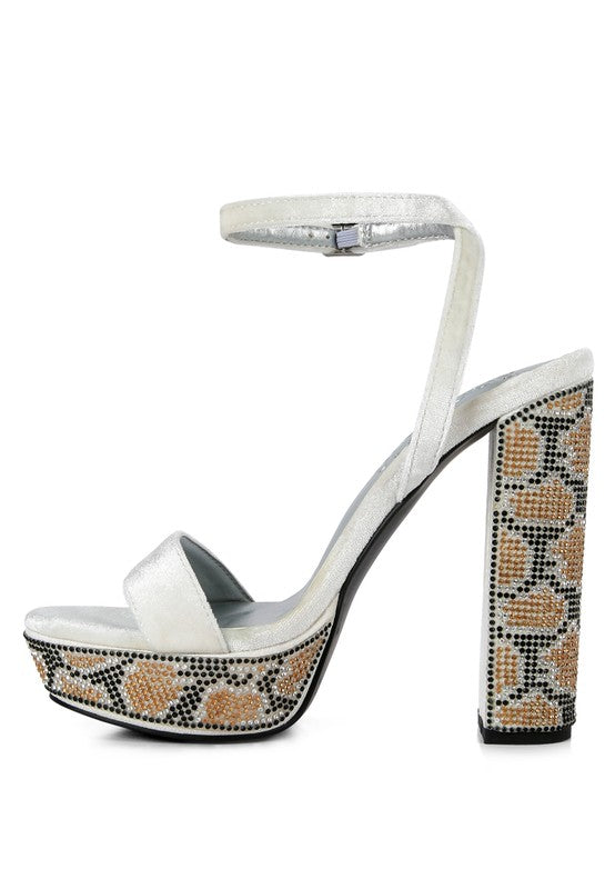 ZIRCON Diamante Studded High Block Heel Sandals - lolaluxeshop