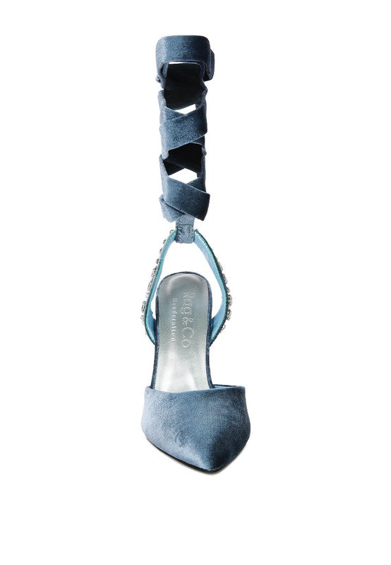 WALLIS Velvet Diamante Tie Up High Heeled Sandals - lolaluxeshop