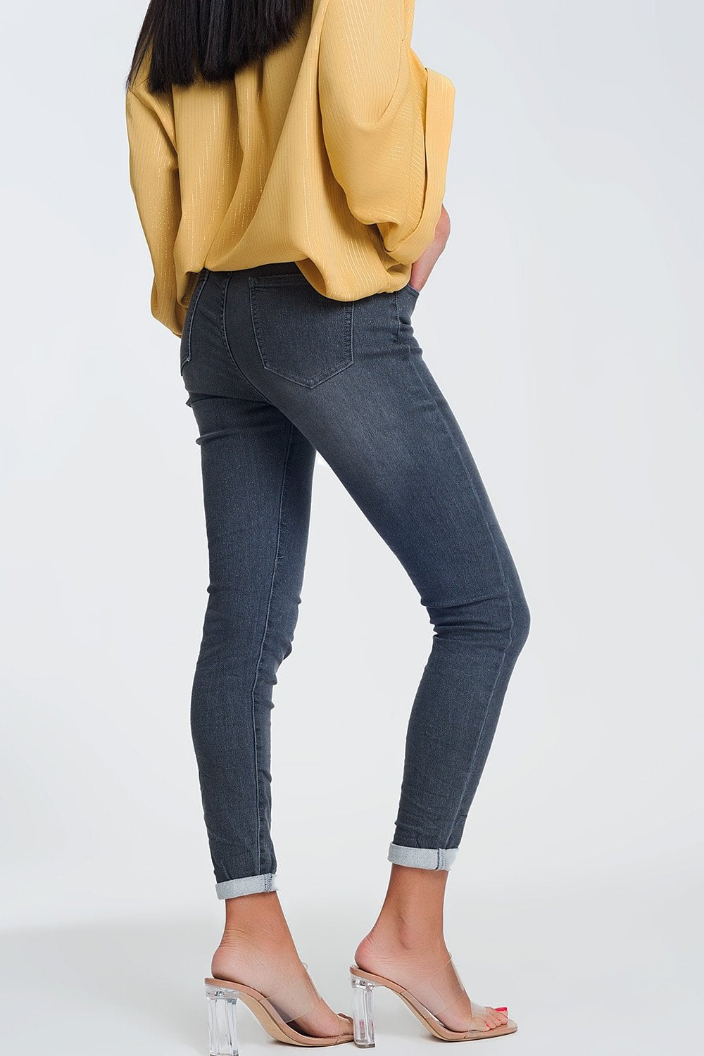 High Waisted Denim Jeans in Glitter Fabric - LOLA LUXE