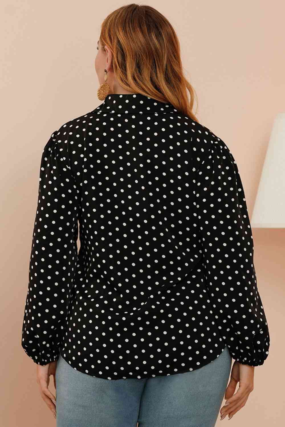 Plus Size Polka Dot Balloon Sleeve Shirt - lolaluxeshop