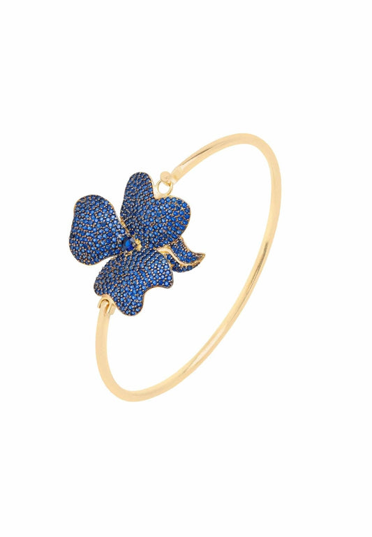 Flower Large Statement Cuff Bracelet Gold Sapphire Blue - lolaluxeshop