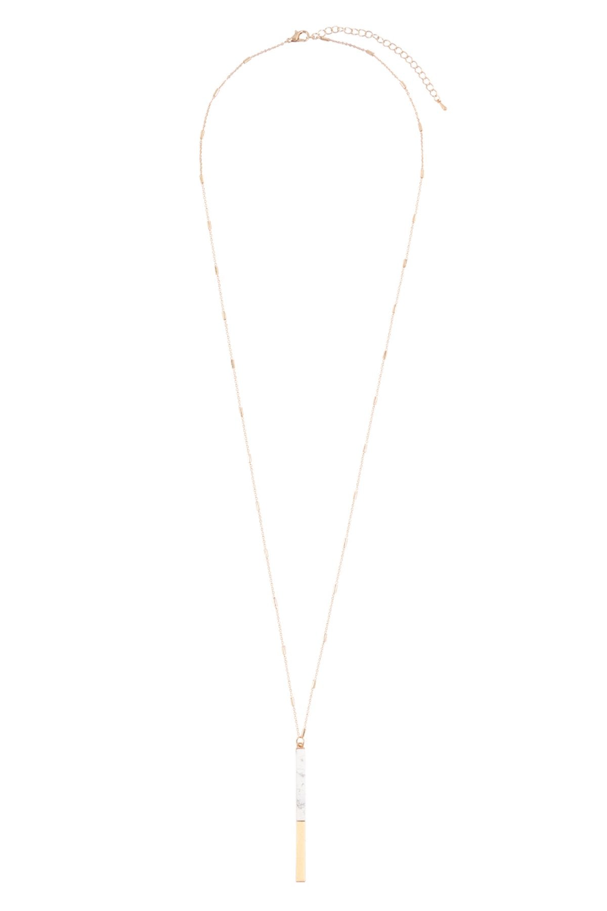 Myn1354 - Natural Stone With Metal Bar Necklace - LOLA LUXE