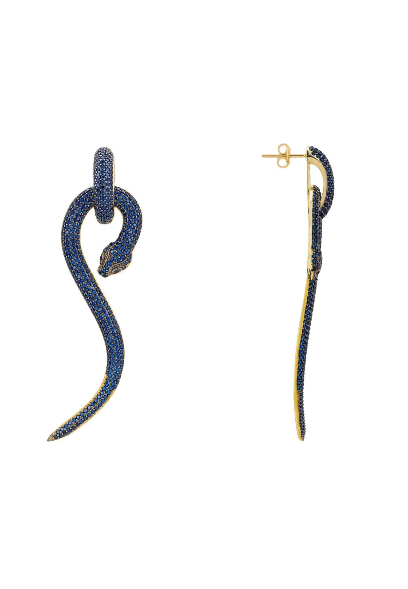 Anaconda Snake Drop Earrings Gold Sapphire - lolaluxeshop