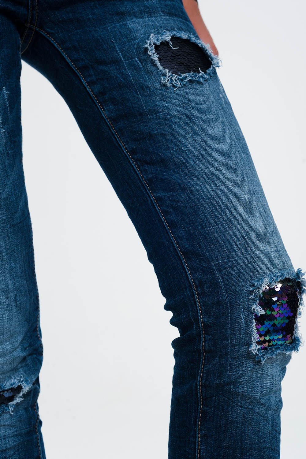 Jeans With Sequins and Rips - LOLA LUXE