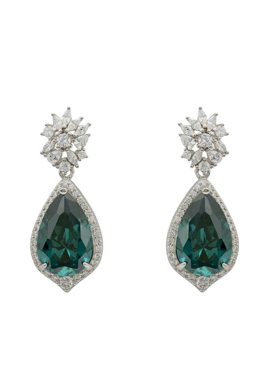 Olivia Teardrop Crystal Drop Earrings Emerald Green Silver - lolaluxeshop