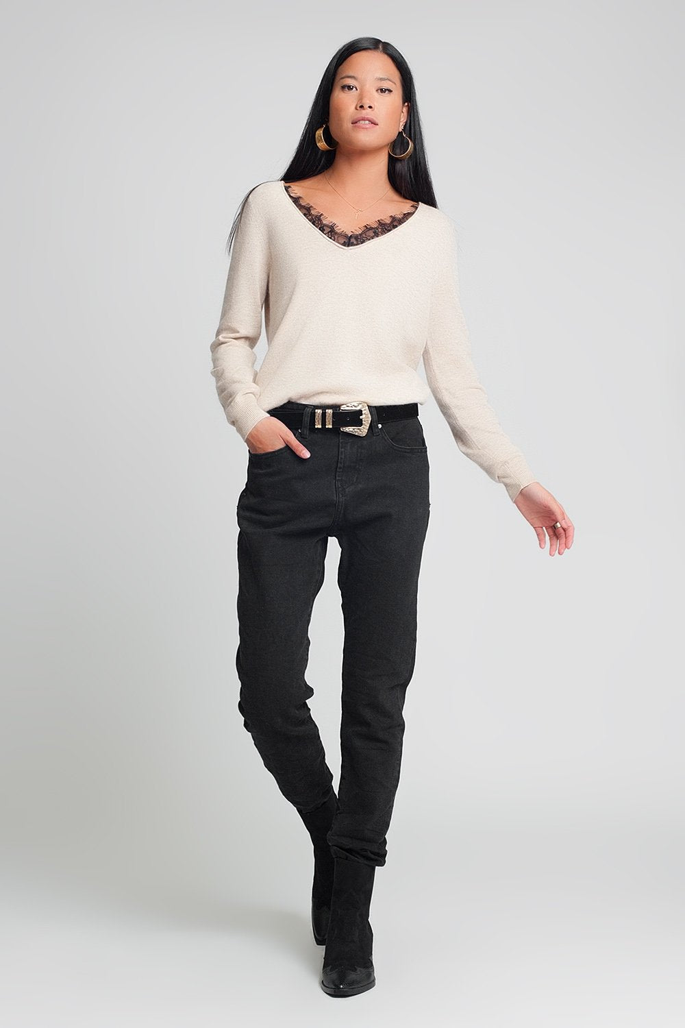 High Waisted Mom Jeans in Black - LOLA LUXE