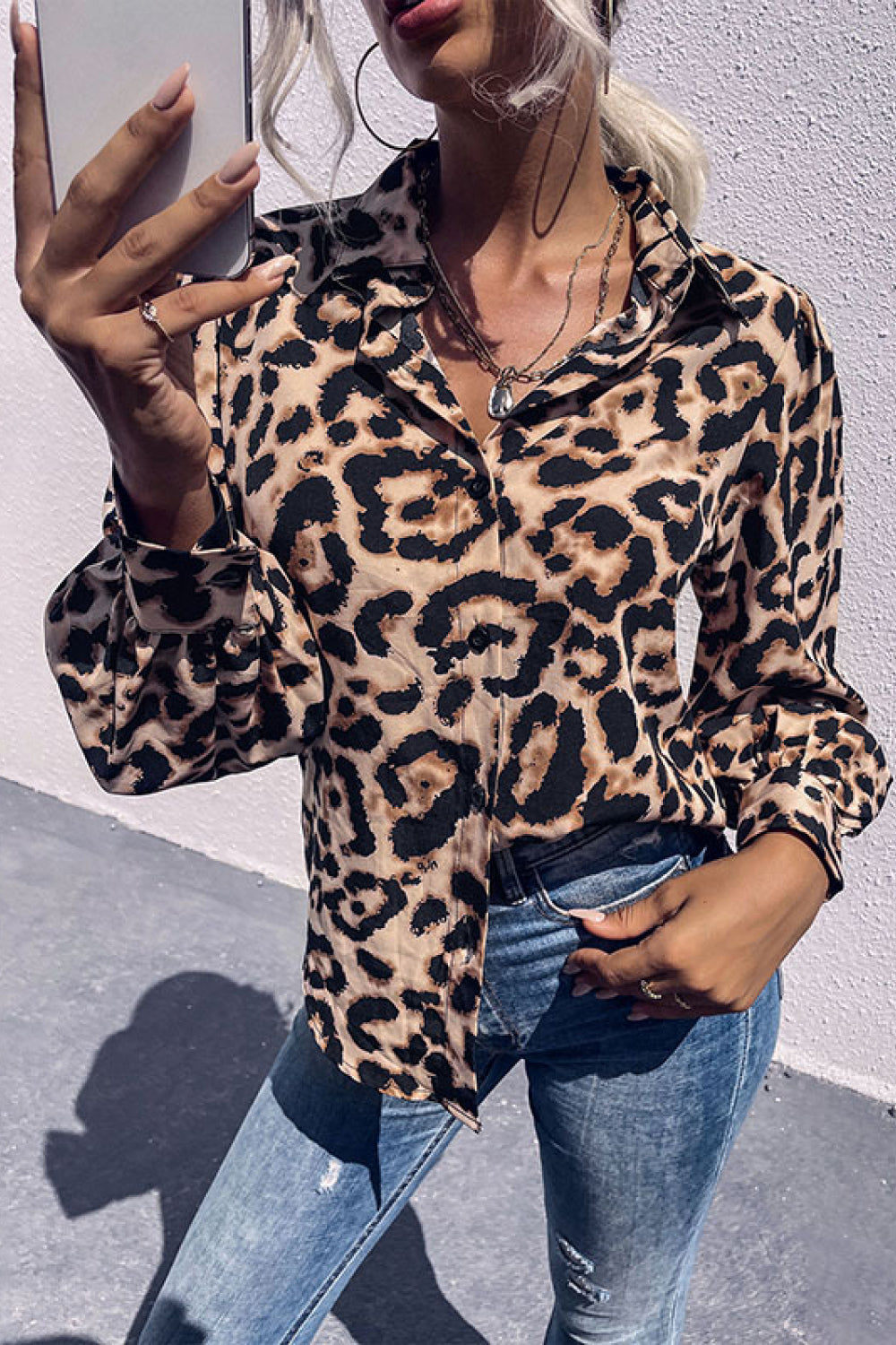 Leopard Printed Button Down Blouse - LOLA LUXE