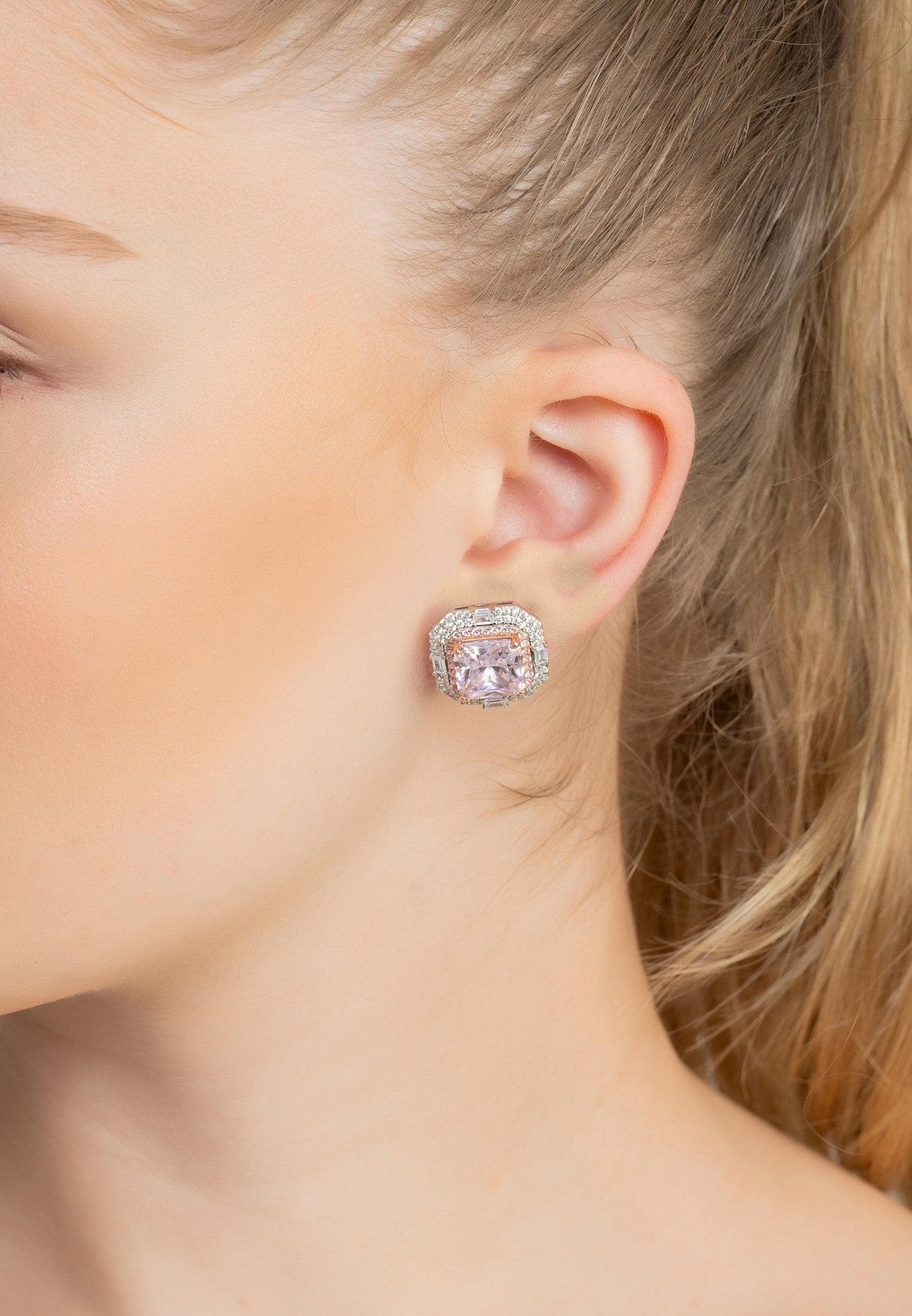 Madeleine Large Stud Earrings Silver Pink Morganite - lolaluxeshop