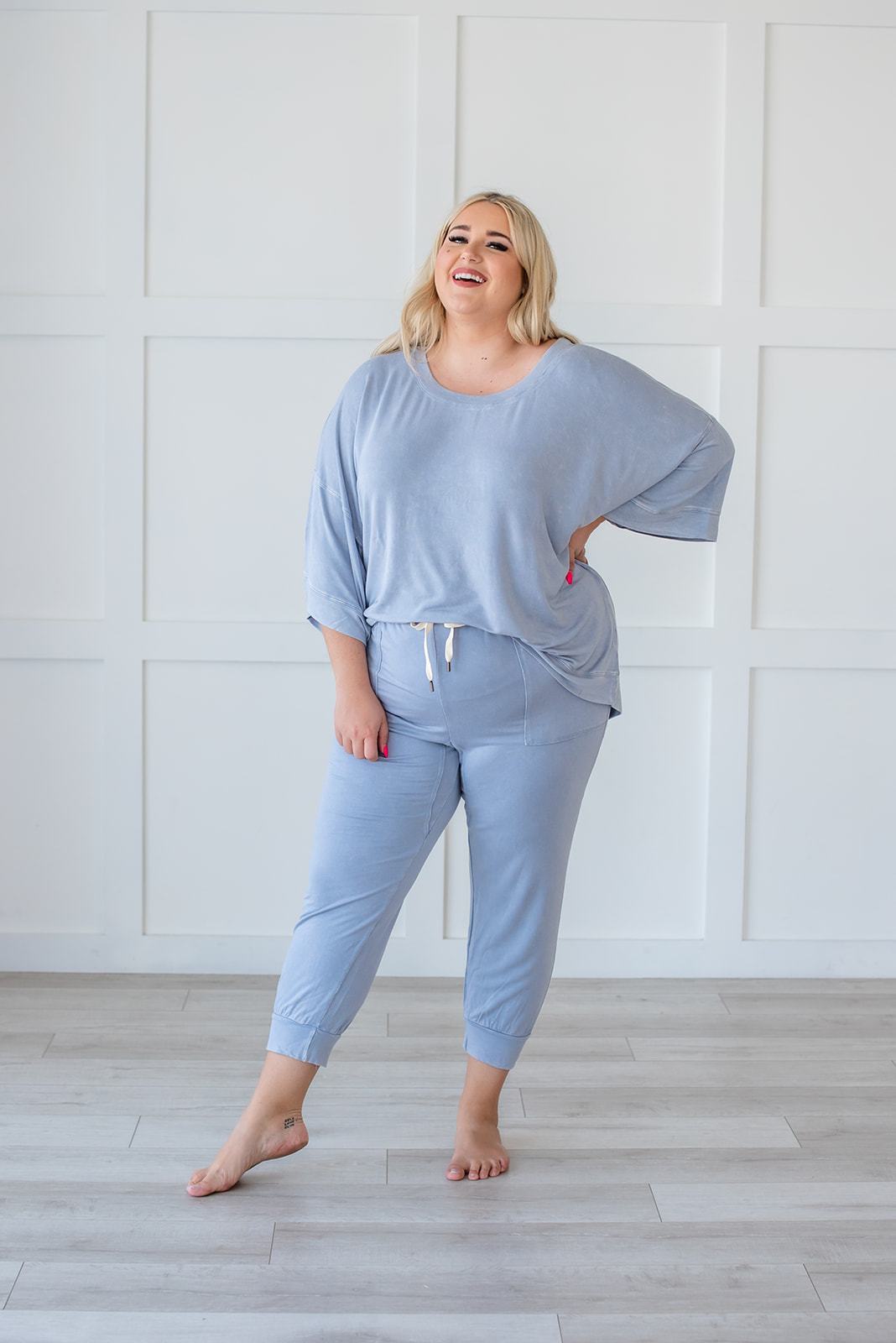 Lazy Weekend French Terry Top- Blue - LOLA LUXE