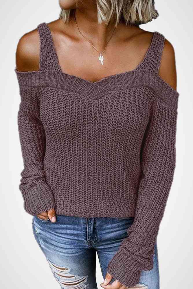 Long Sleeve Cold Shoulder Sweater - LOLA LUXE