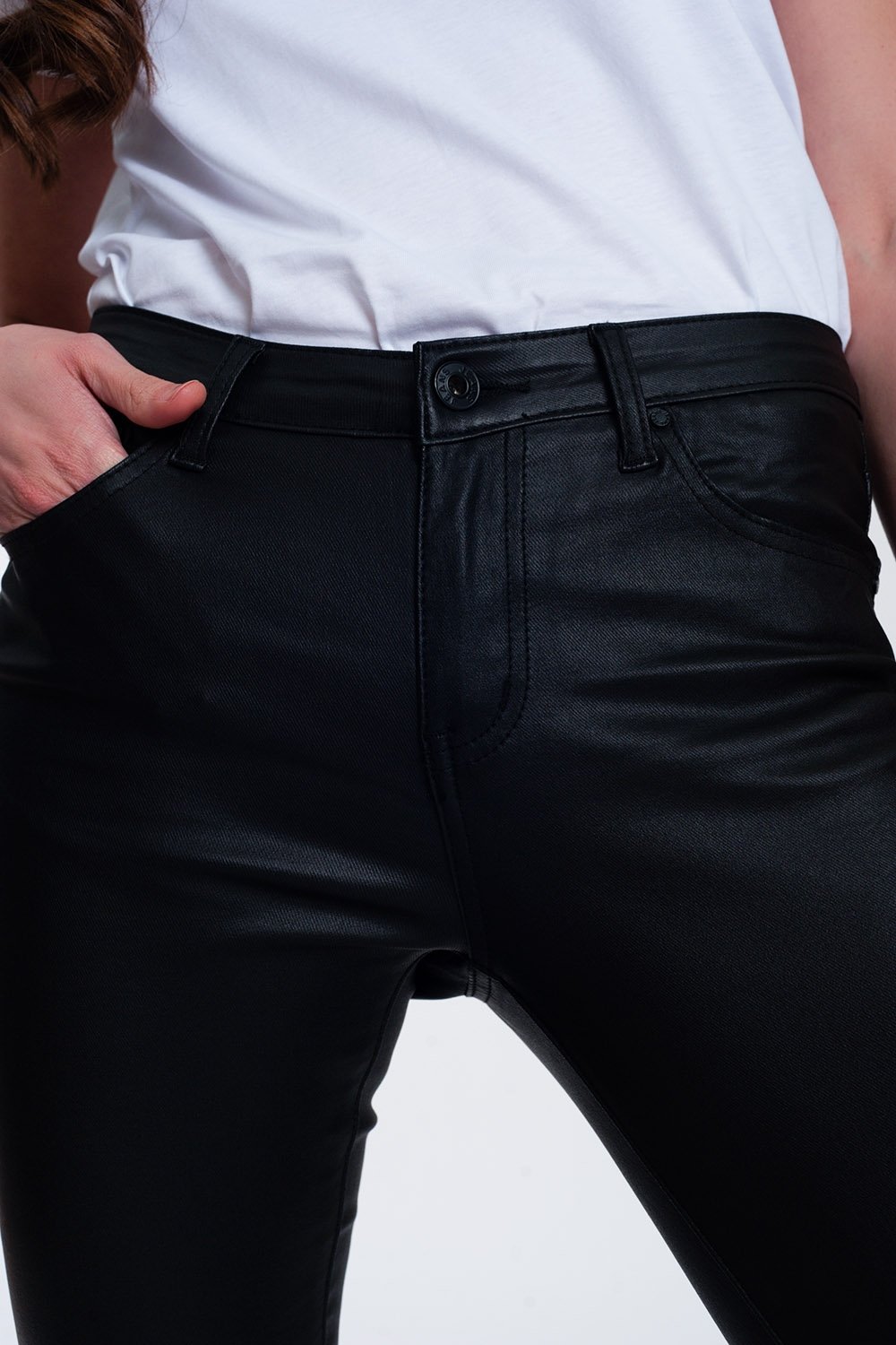 Coated Pants in Black - LOLA LUXE