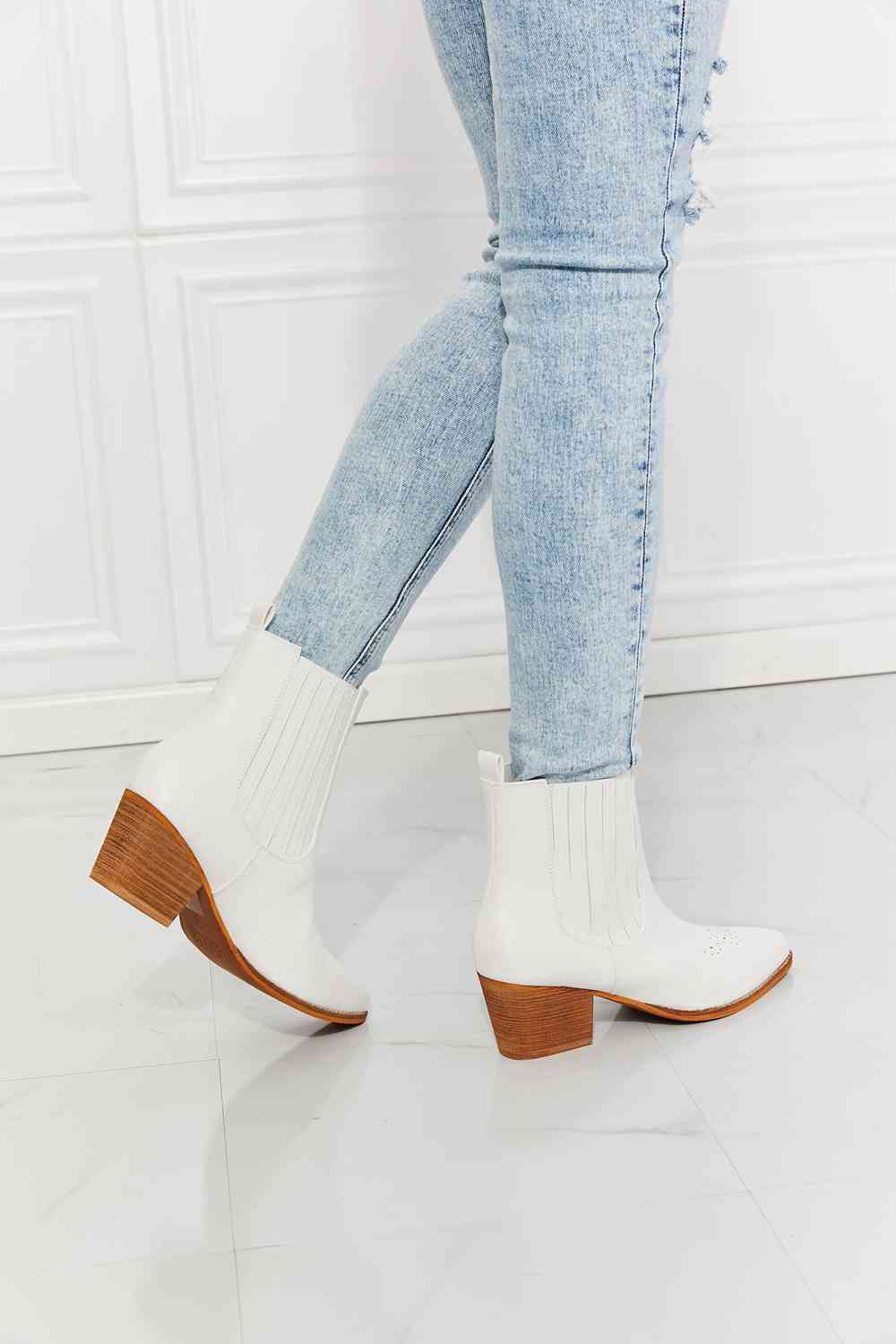 MMShoes Love the Journey Stacked Heel Chelsea Boot in White - lolaluxeshop