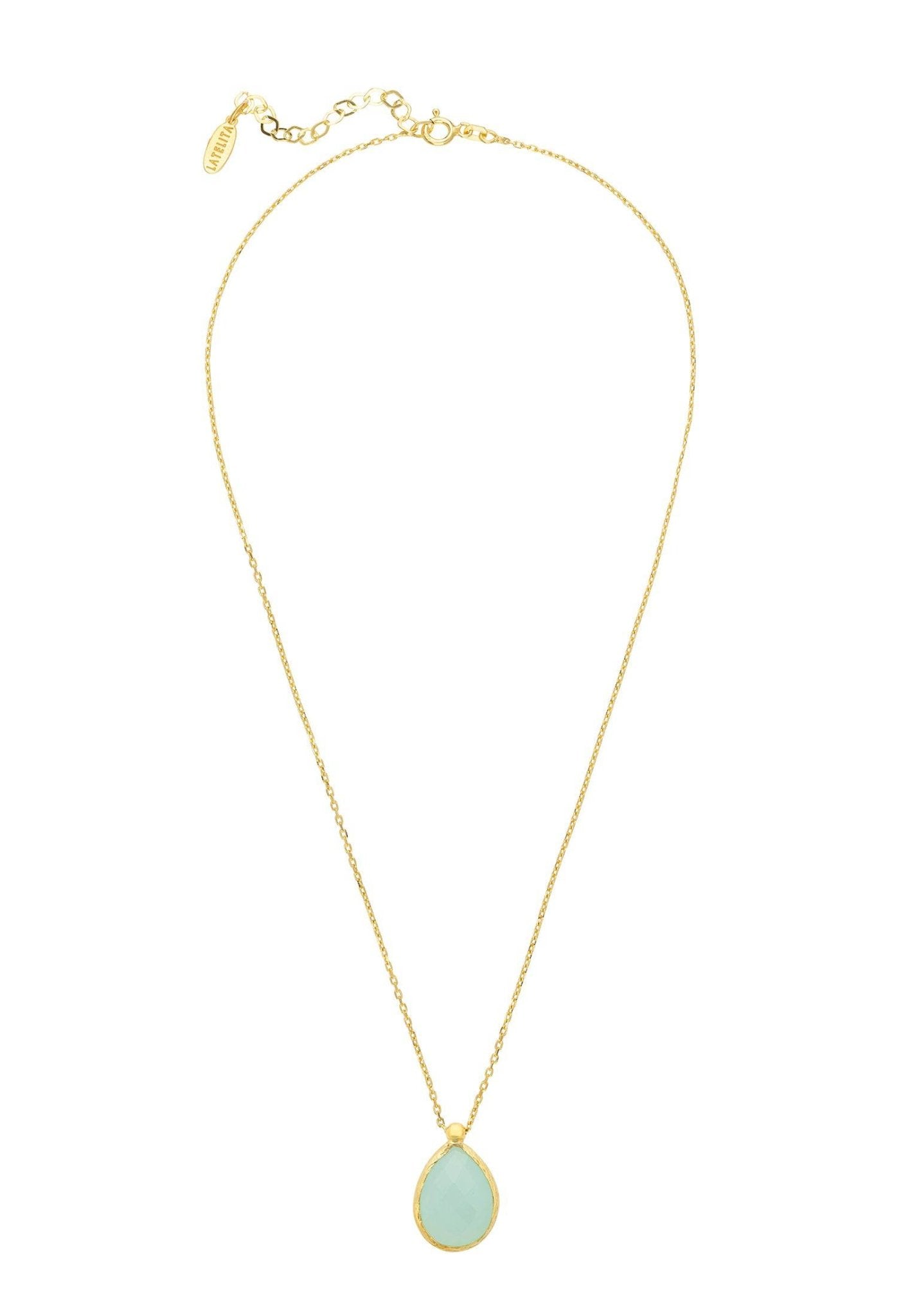 Petite Drop Necklace Gold Aqua Chalcedony - lolaluxeshop
