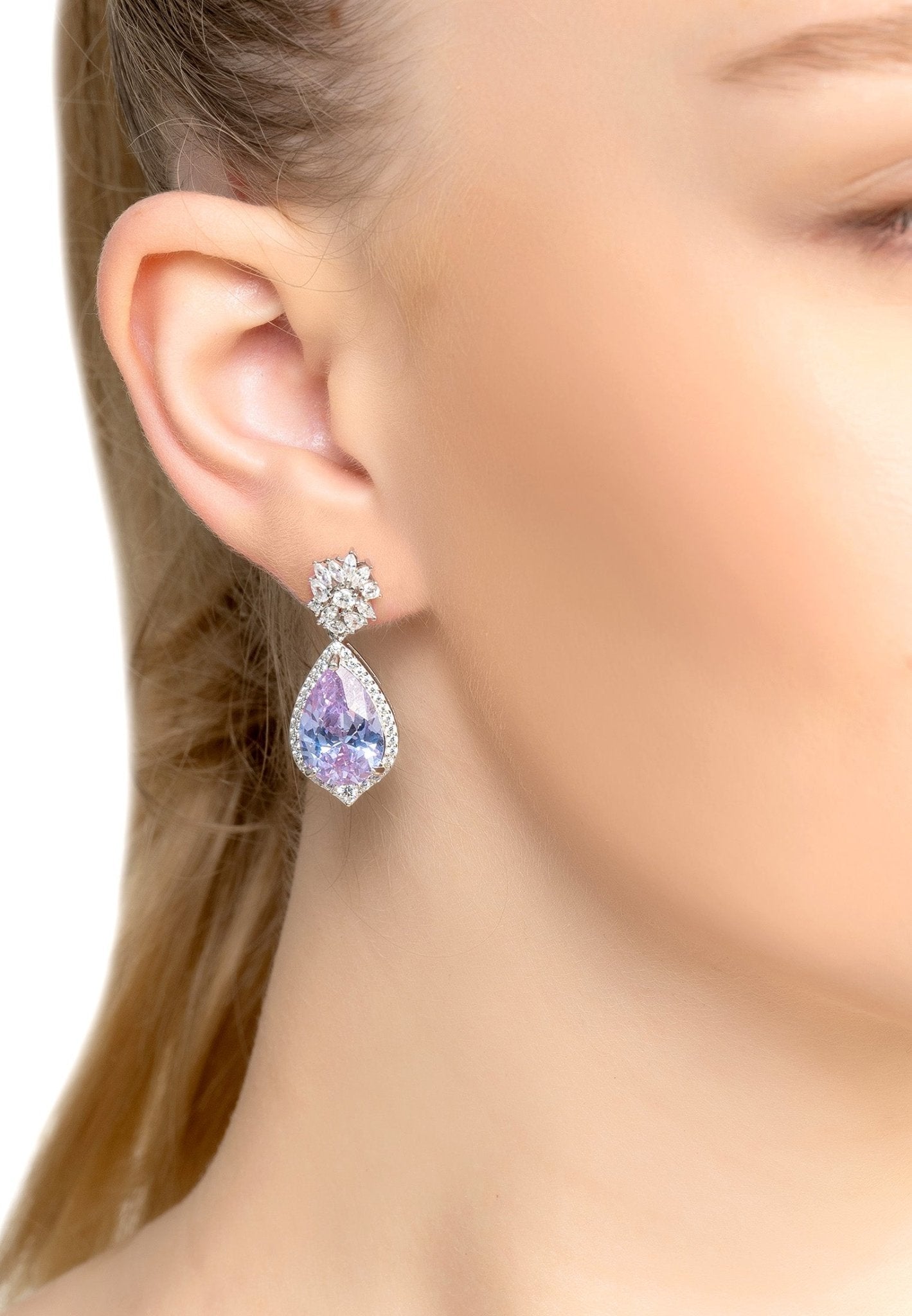 Olivia Teardrop Crystal Drop Earrings Tanzanite Blue Silver - lolaluxeshop