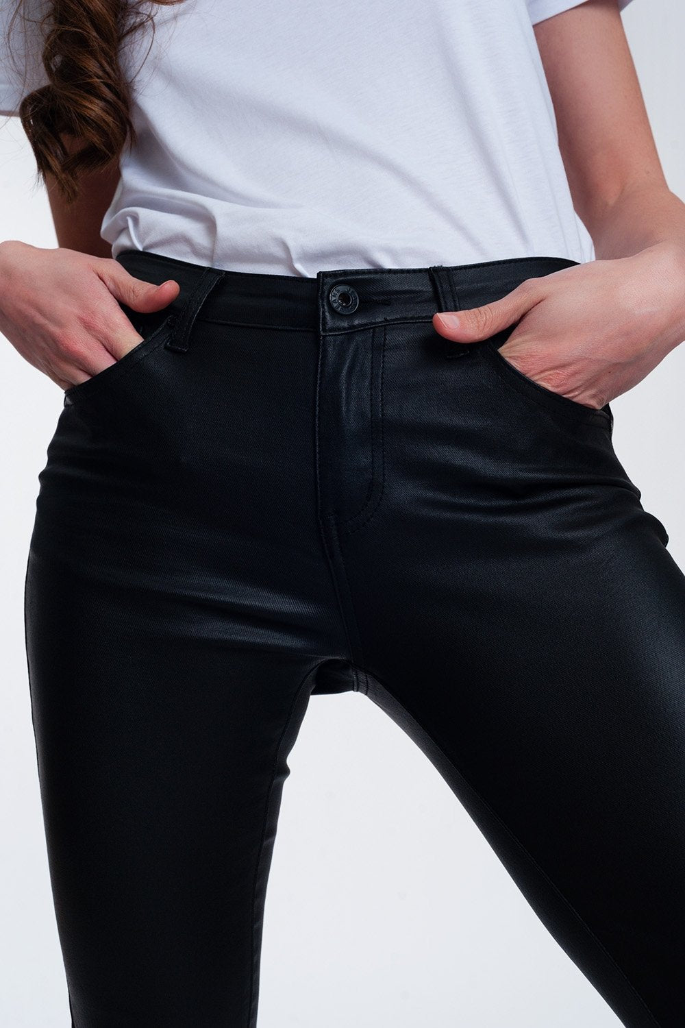 Coated Pants in Black - LOLA LUXE
