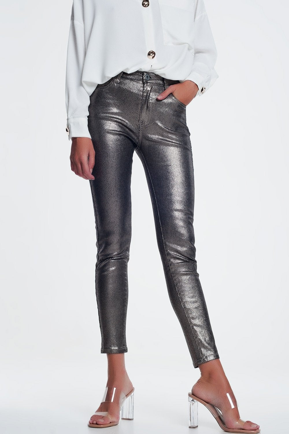 Silver Trousers With Snake Print - LOLA LUXE