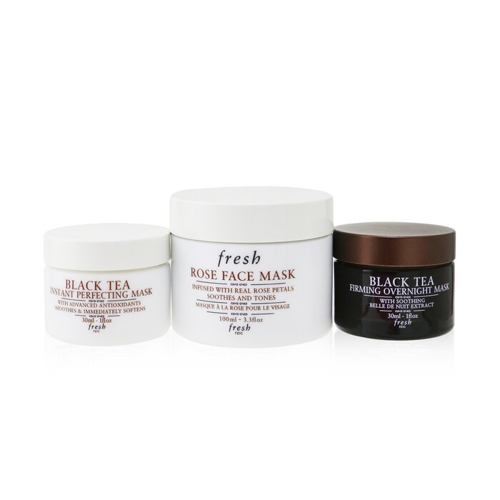 FRESH - Face Mask Set: 1x Rose Face Mask - 100ml/3.3oz + 1x Black Tea Firming Overnight Mask - 30ml/1oz + 1x Black Tea Instant P - LOLA LUXE