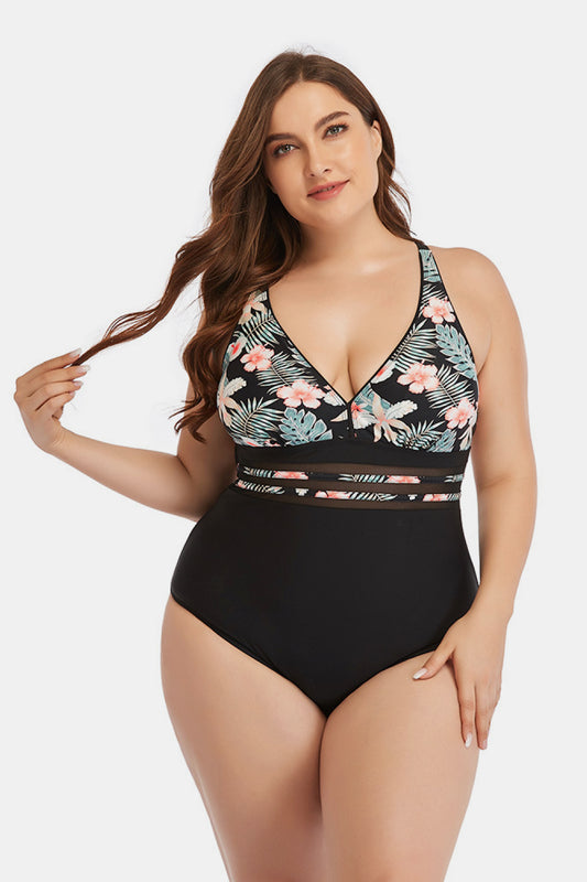 Floral Cutout Tie-Back One-Piece Swimsuit - LOLA LUXE