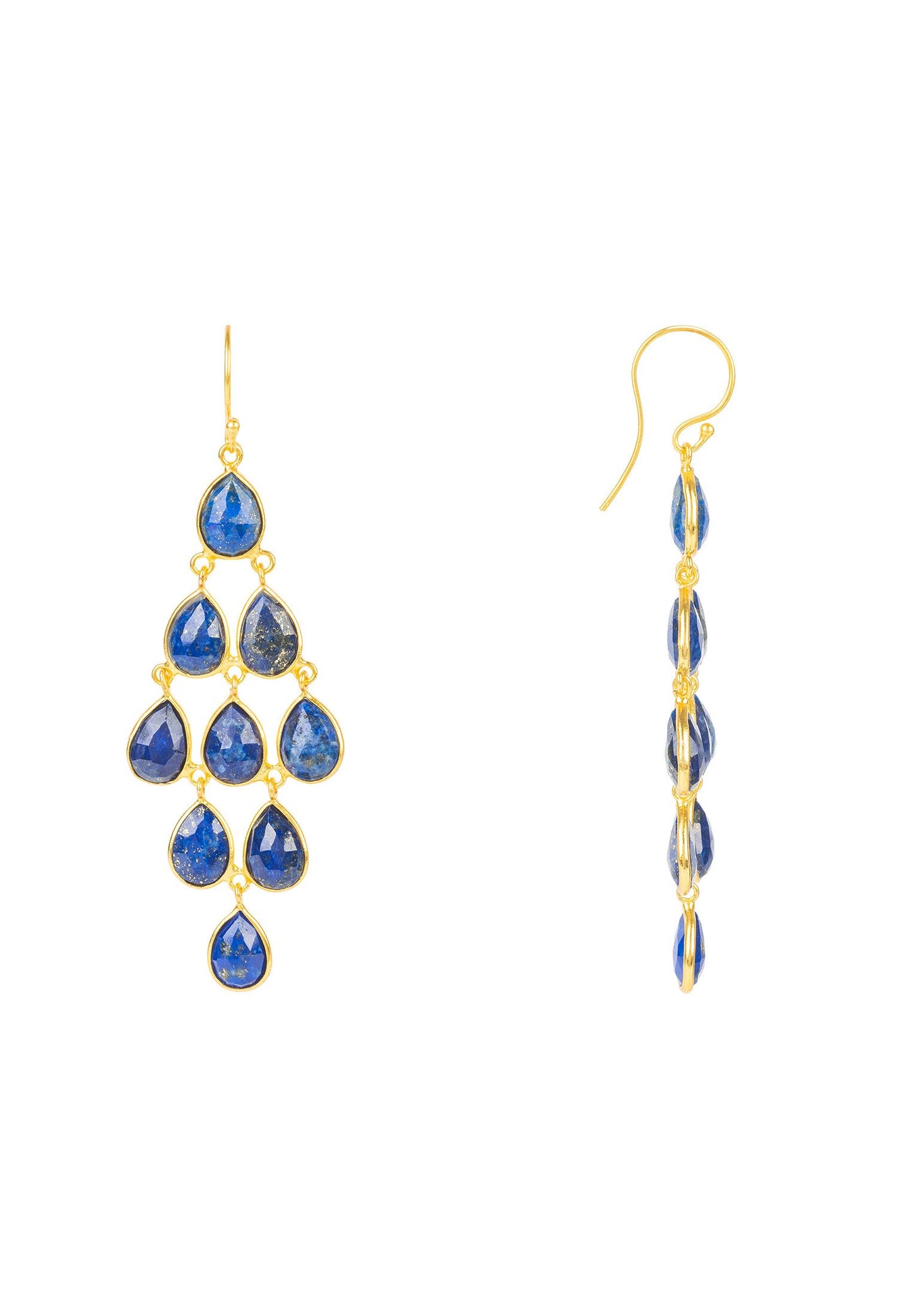 Erviola Gemstone Cascade Earrings Gold Lapis Lazuli - lolaluxeshop
