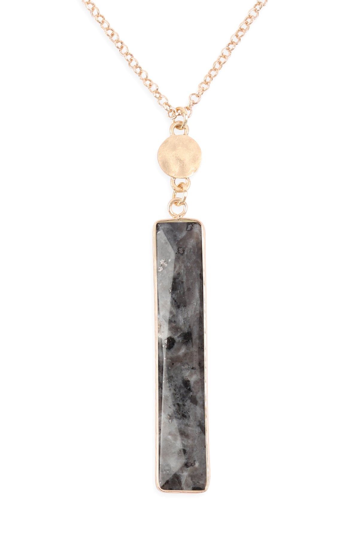 Hdn3116 - Bar Natural Stone Pendant Chain Necklace - LOLA LUXE