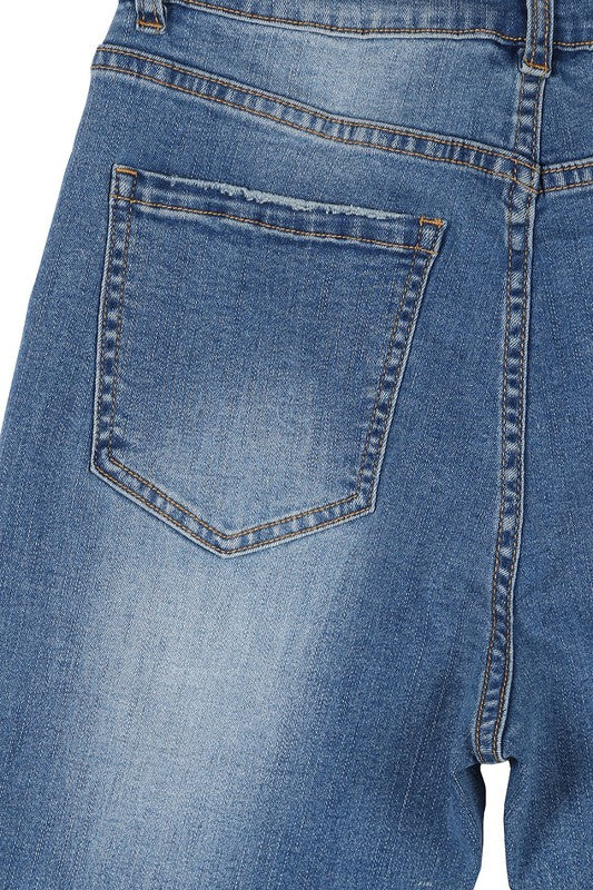 Dark wash distressed skinny jeans - LOLA LUXE