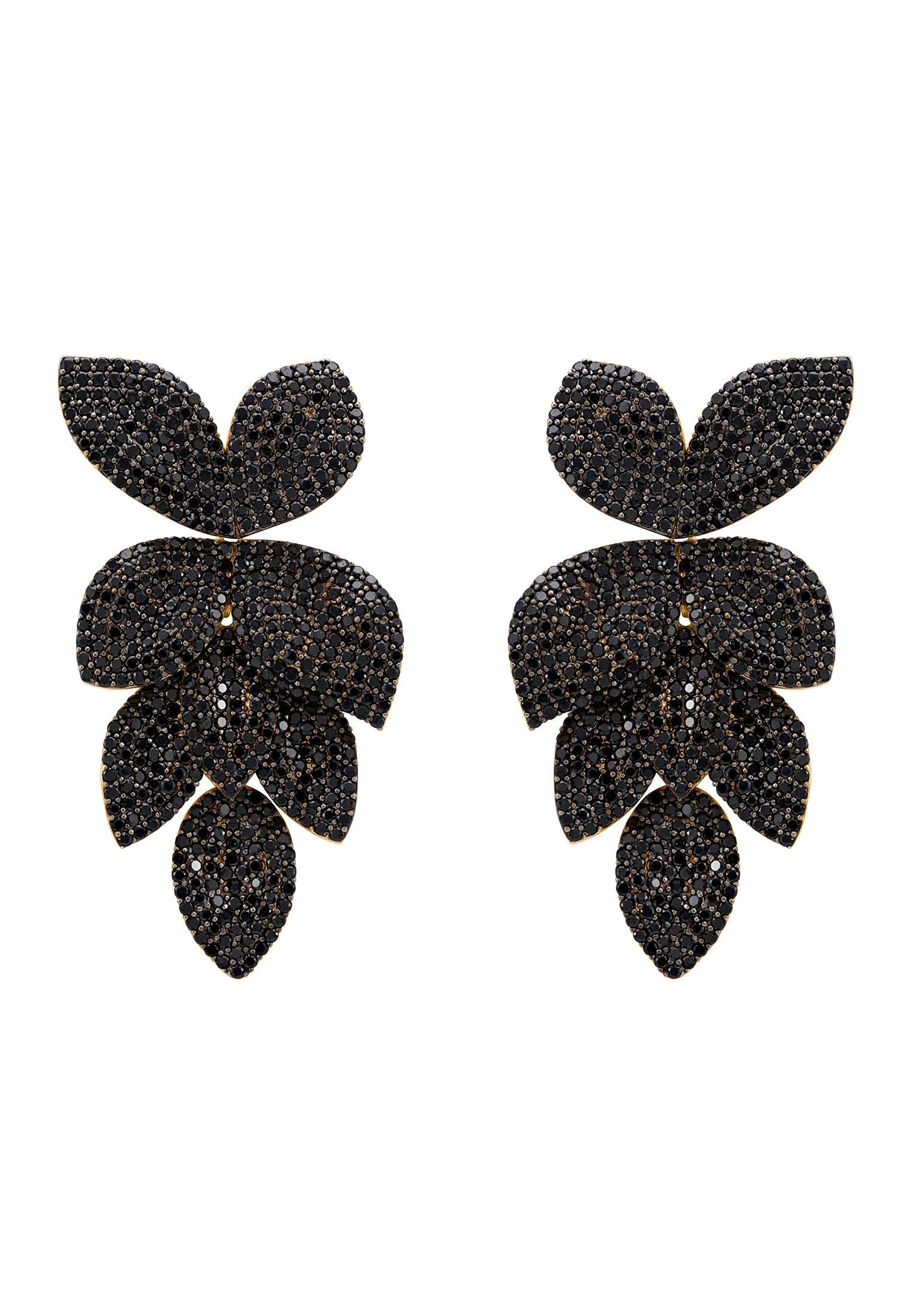 Petal Cascading Flower Earrings Gold Black Cz - lolaluxeshop