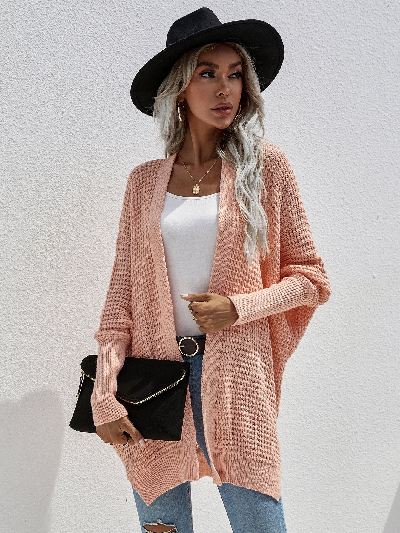Waffle Knit Open Front Cardigan - LOLA LUXE