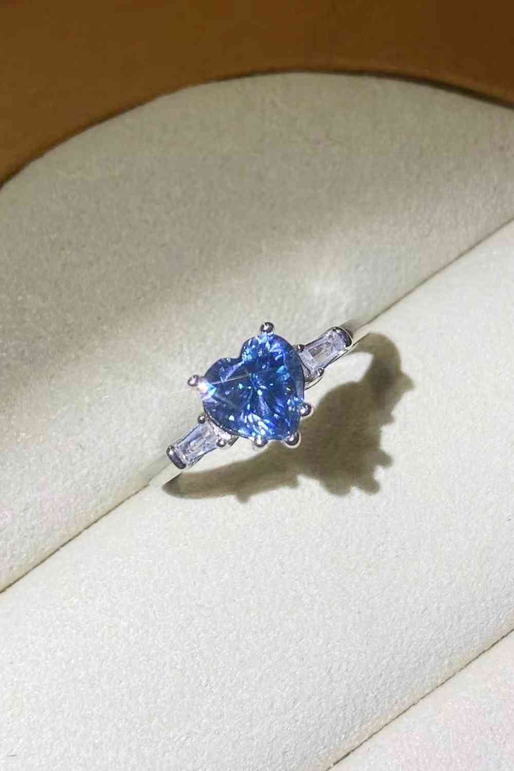 1 Carat Moissanite Heart-Shaped Platinum-Plated Ring in Blue - lolaluxeshop