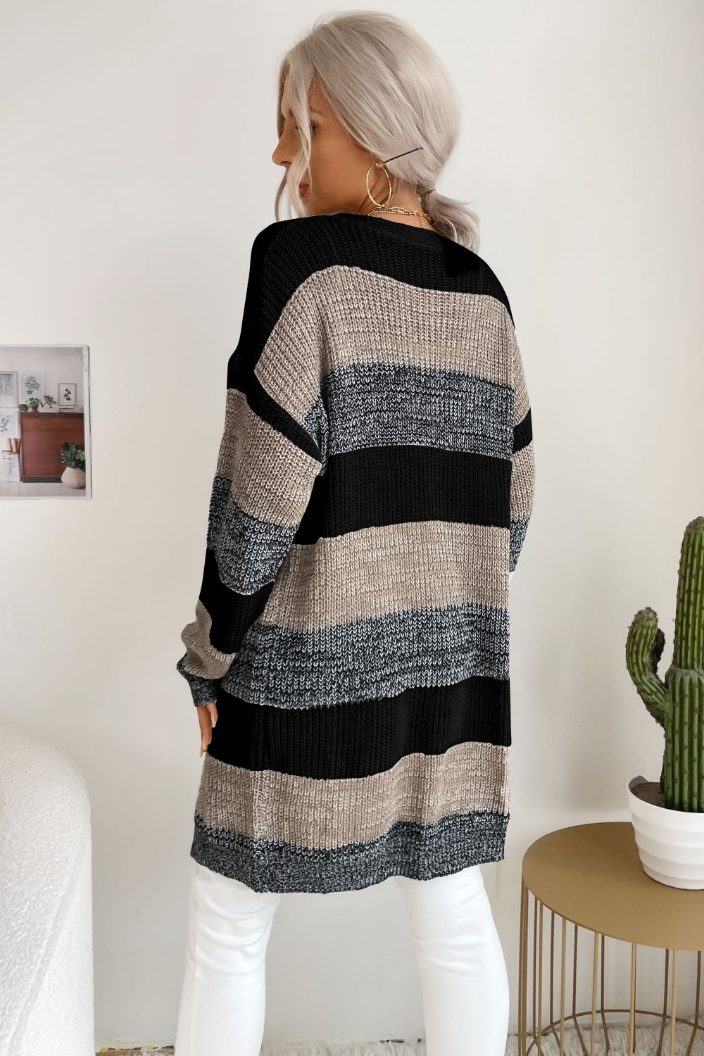 Striped Long Sleeve Duster Cardigan - LOLA LUXE