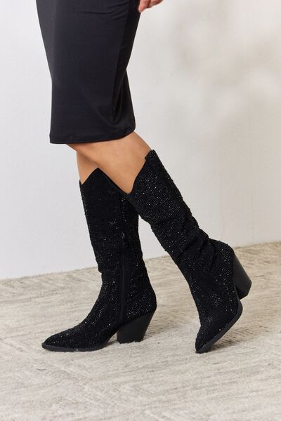 Forever Link Rhinestone Knee High Cowboy Boots - lolaluxeshop