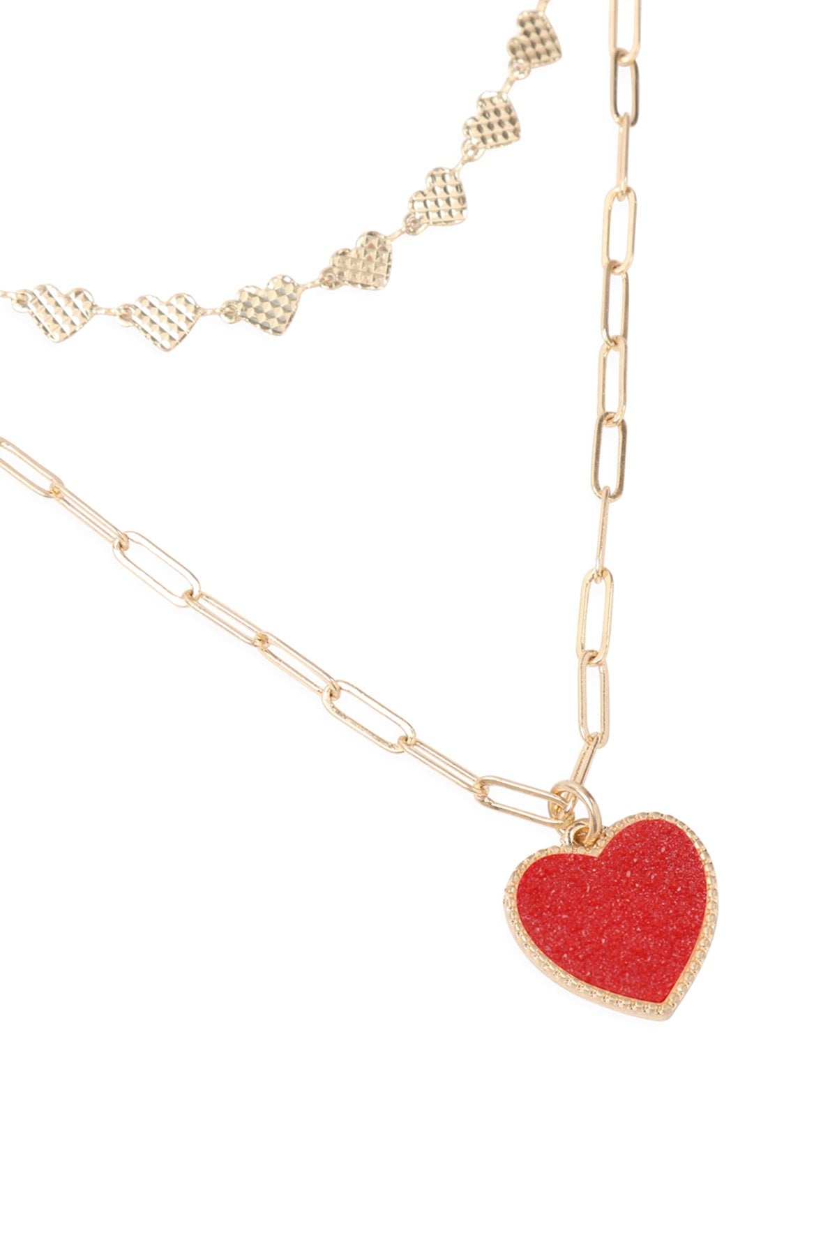 Jnb009 - Two Layered Druzy Heart Necklace - LOLA LUXE