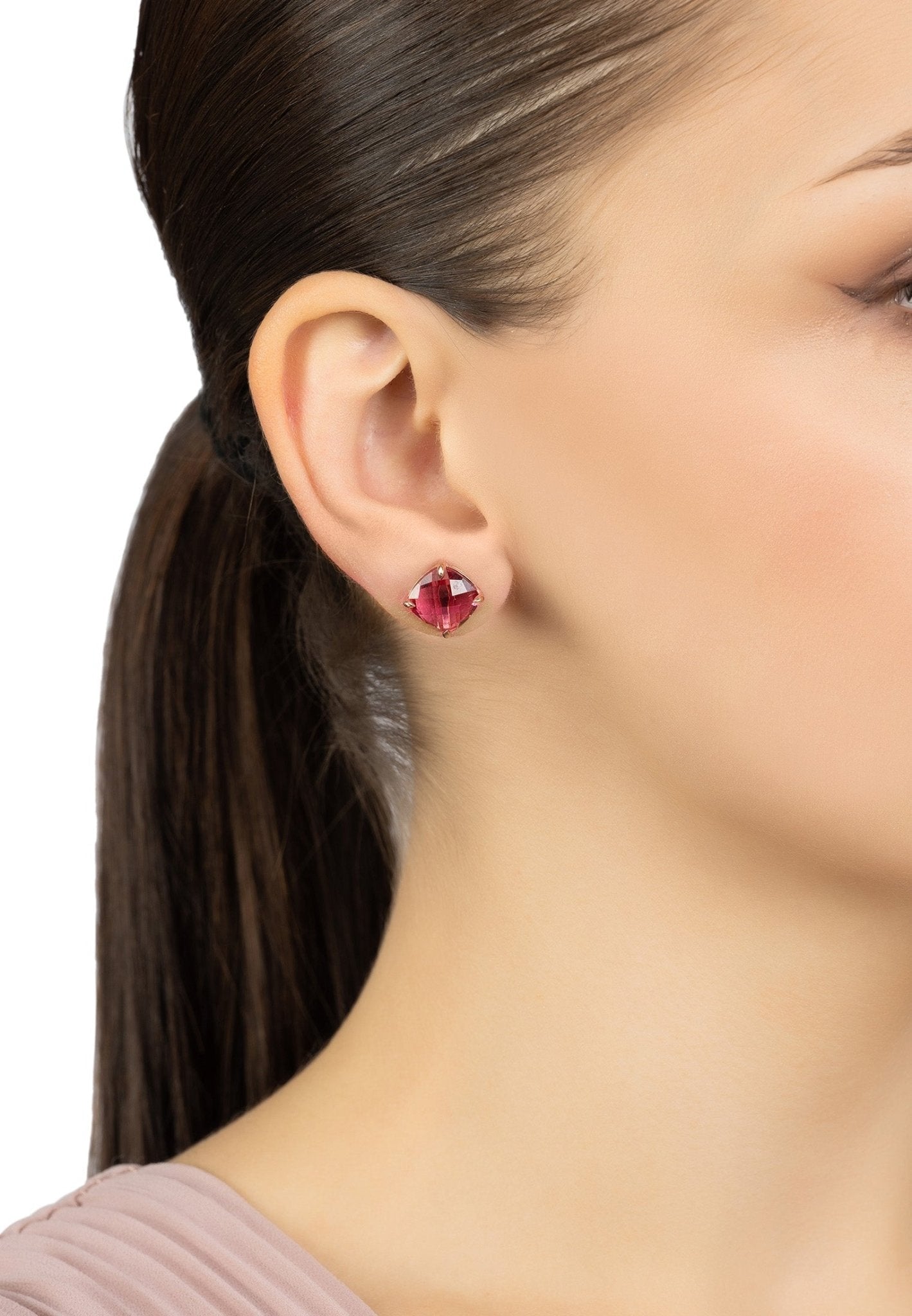 Empress Gemstone Stud Earrings Rosegold Pink Tourmaline - lolaluxeshop