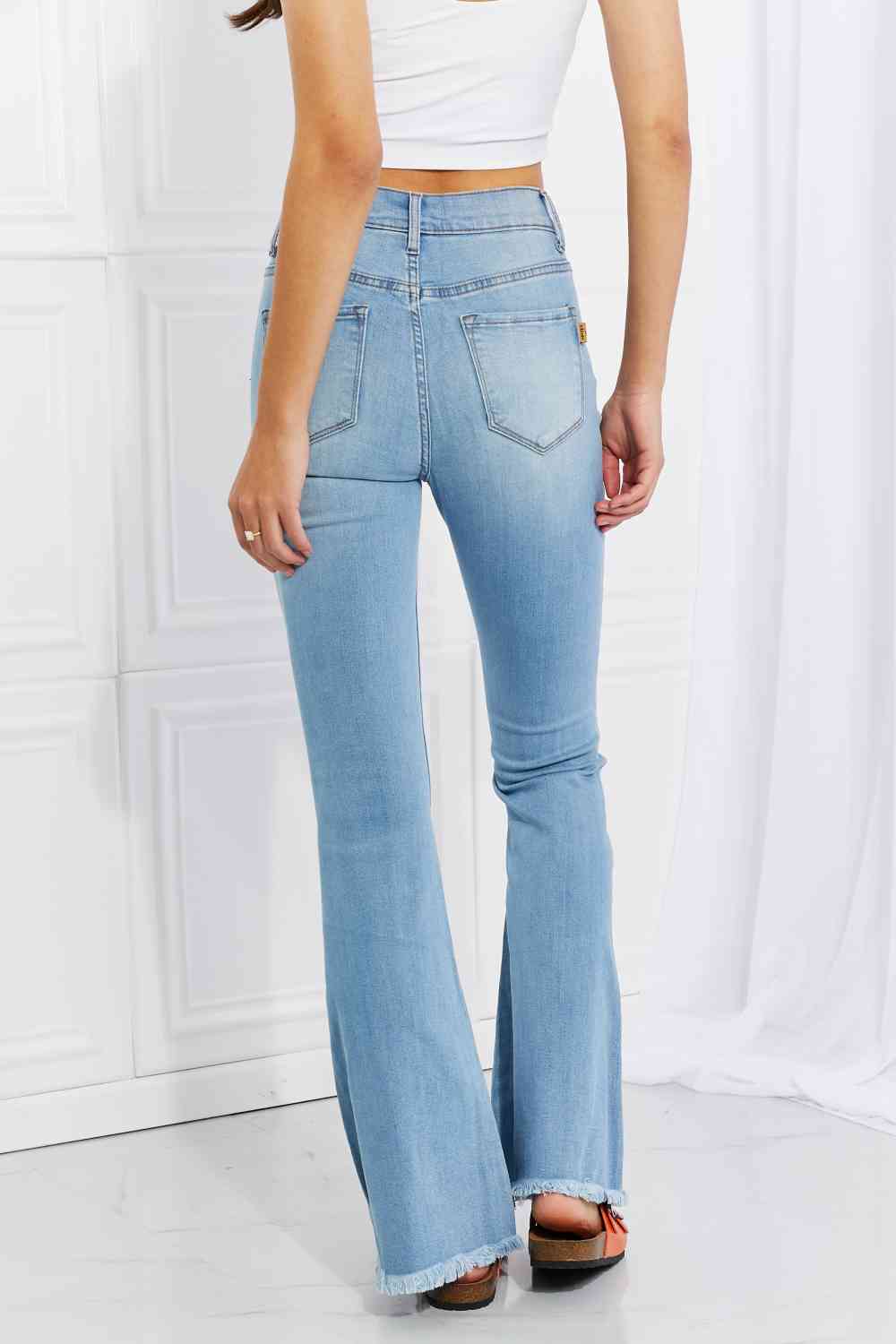 Vibrant MIU Full Size Jess Button Flare Jeans - lolaluxeshop