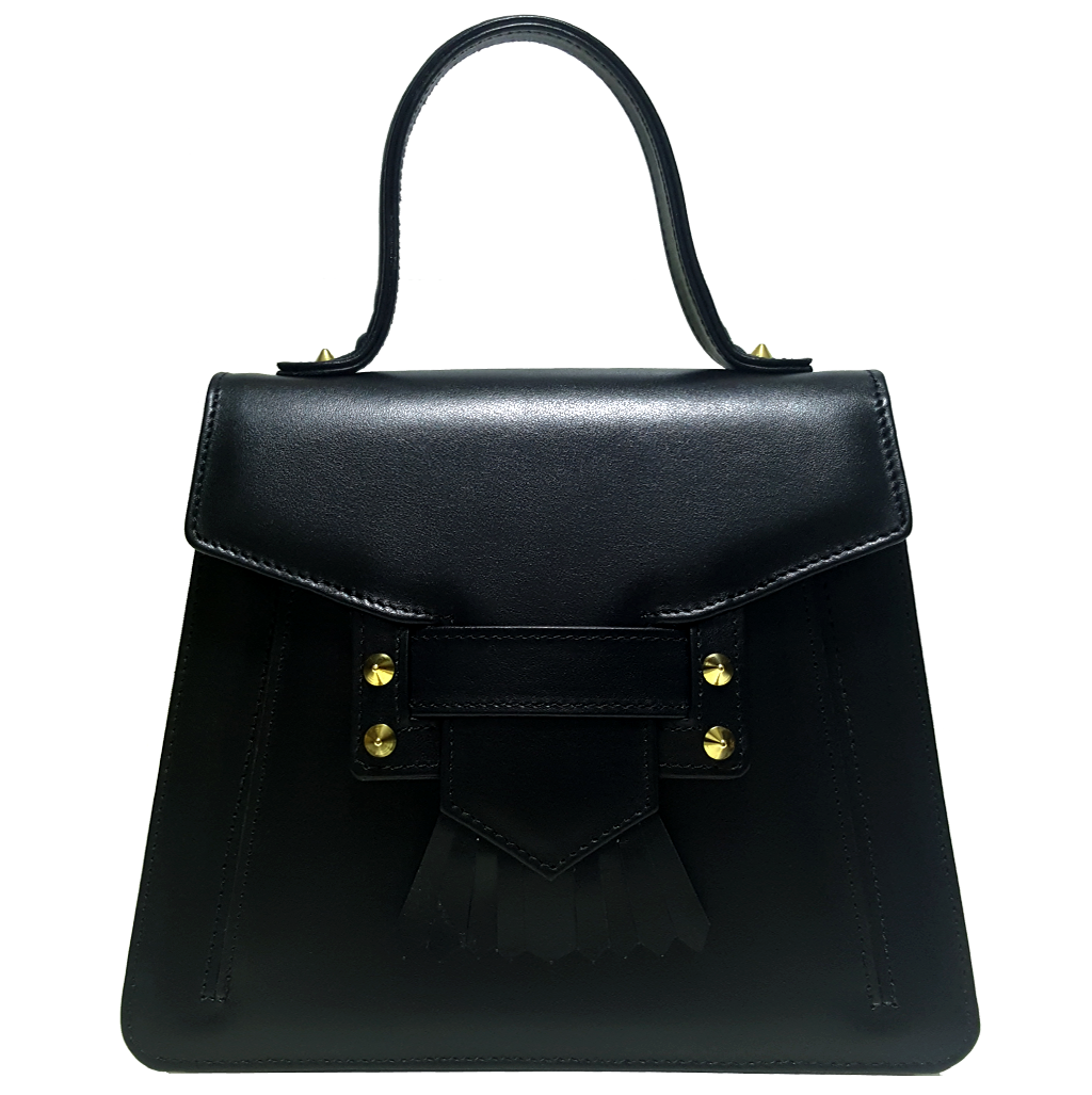 Top Handle Fringed Clasp Handbag Black - LOLA LUXE
