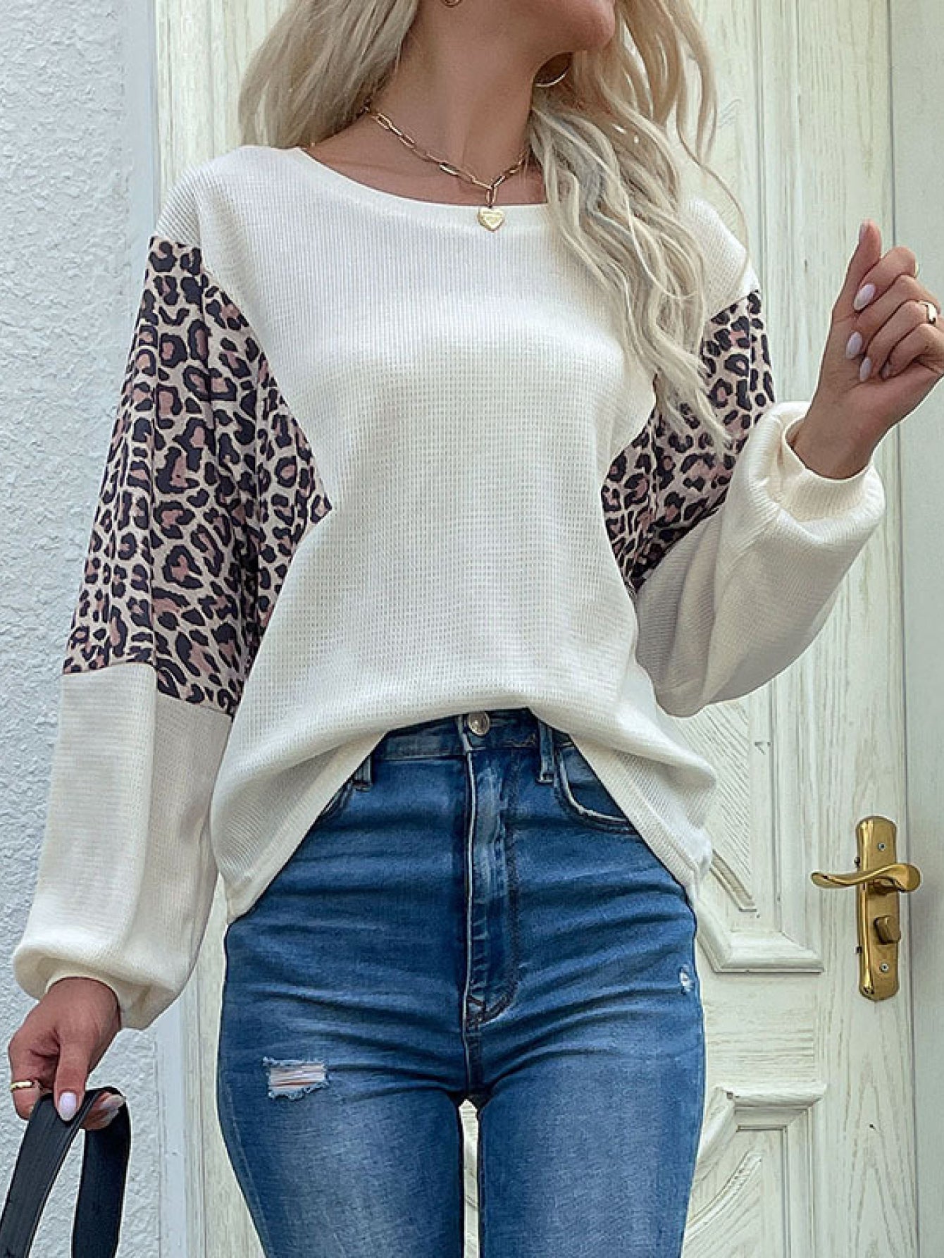 Leopard Color Block Waffle Knit Top - LOLA LUXE