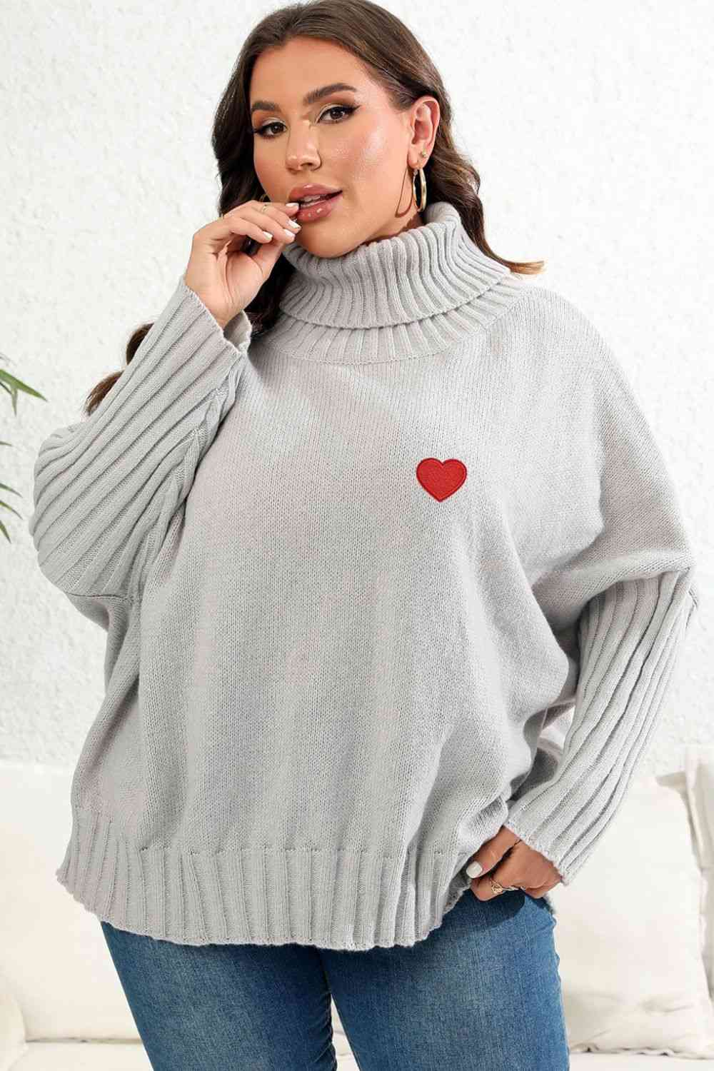 Plus Size Turtle Neck Long Sleeve Sweater - lolaluxeshop