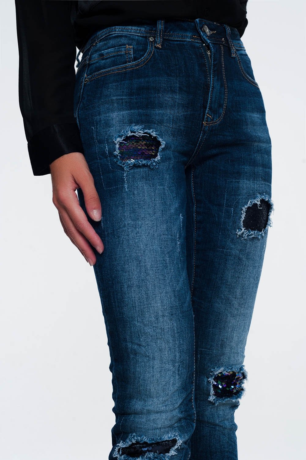 Jeans With Sequins and Rips - LOLA LUXE