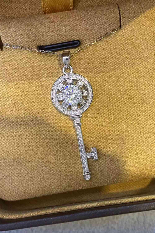 1 Carat Moissanite Platinum-Plated Key Pendant Necklace - lolaluxeshop