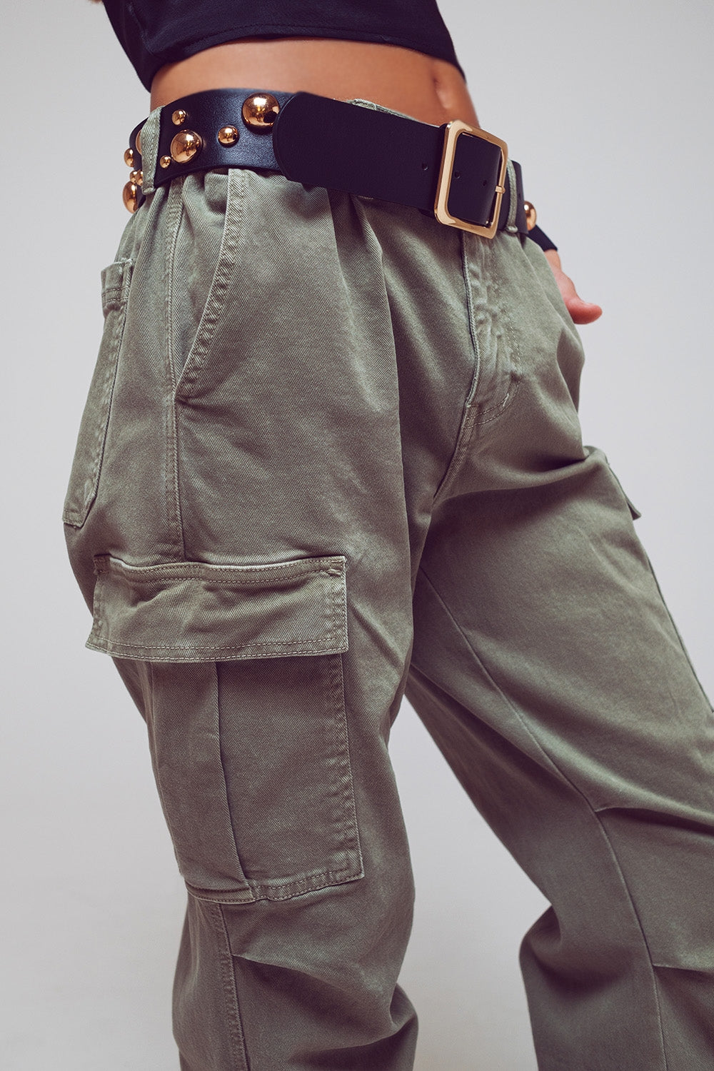 Cargo Pants With Tassel Ends in Military Green - lolaluxeshop