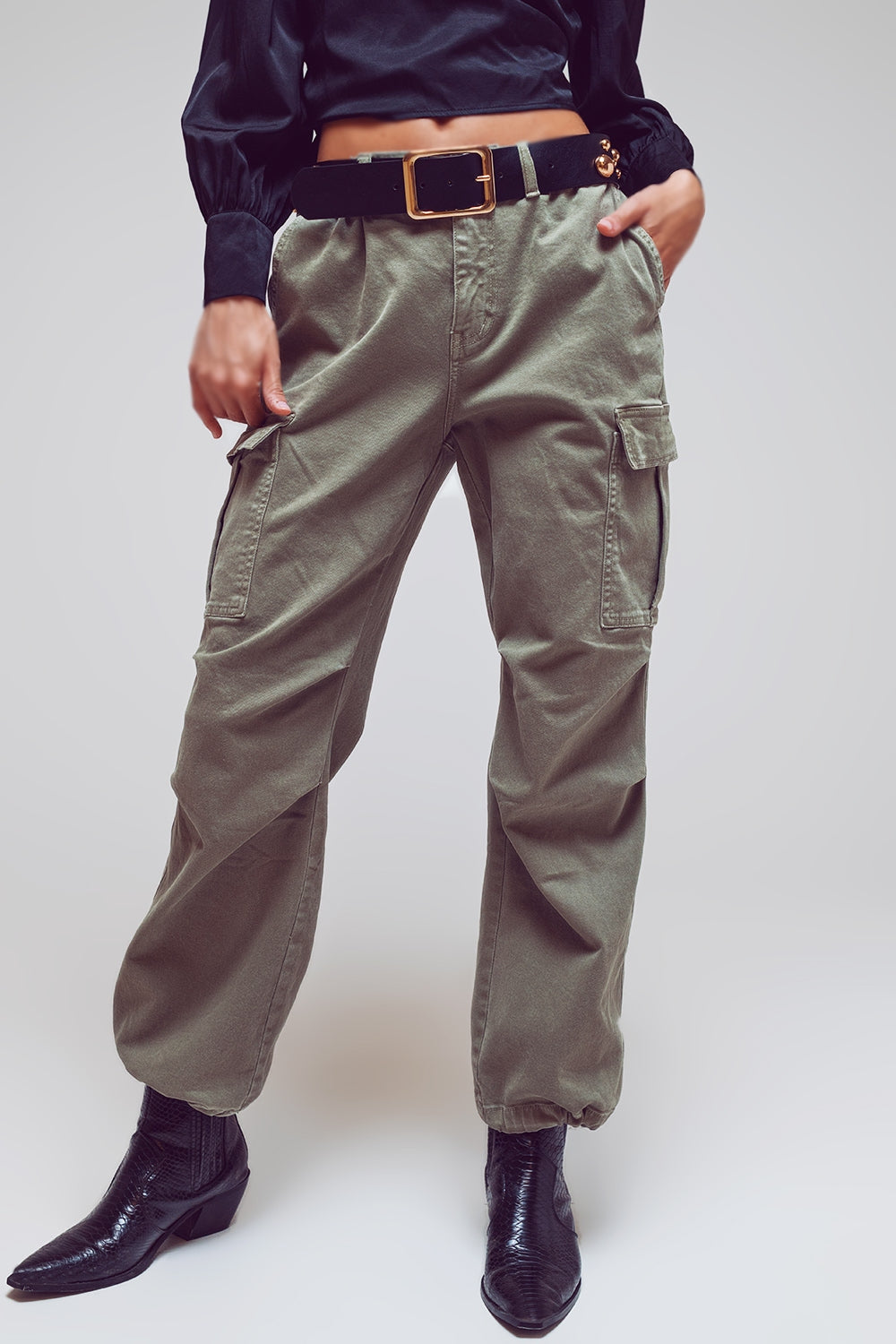 Cargo Pants With Tassel Ends in Military Green - lolaluxeshop