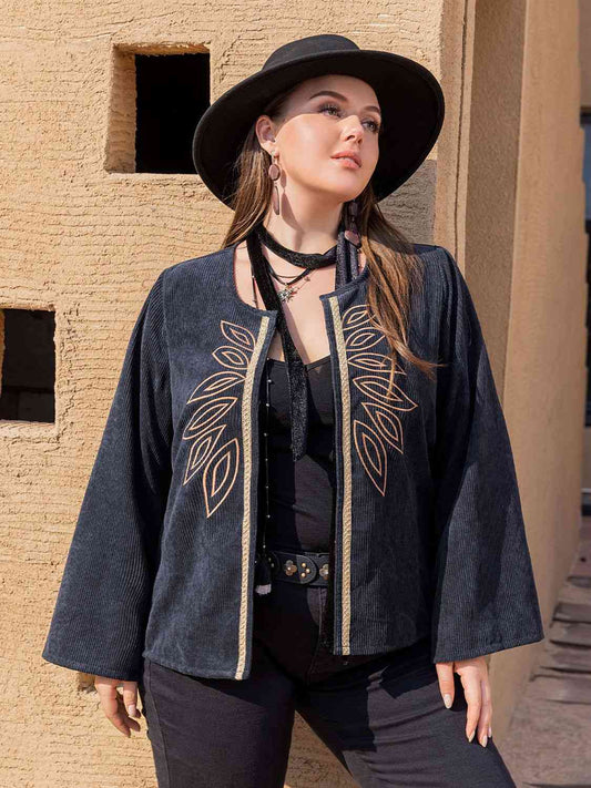 Plus Size Embroidered Open Front Jacket - lolaluxeshop
