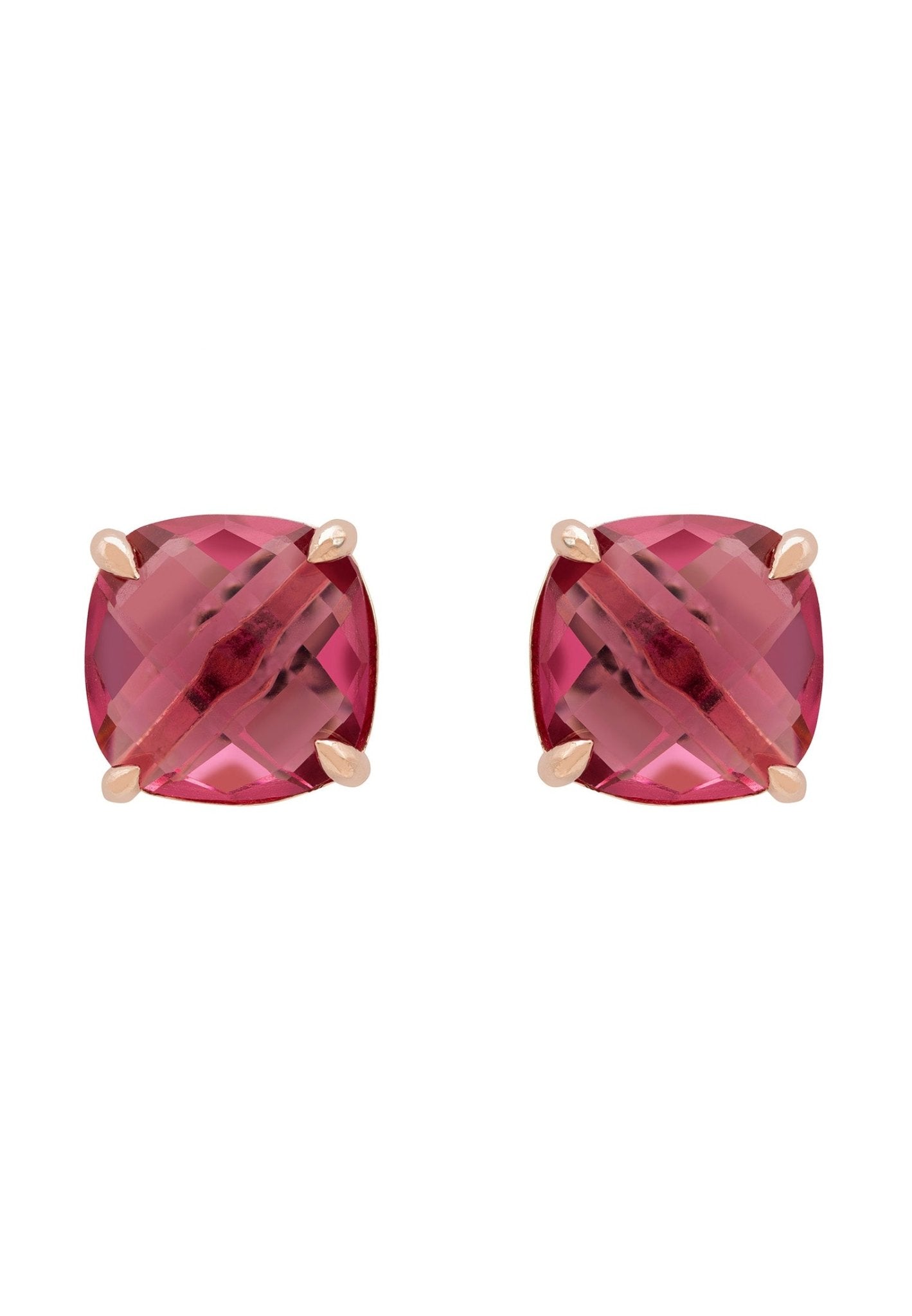 Empress Gemstone Stud Earrings Rosegold Pink Tourmaline - lolaluxeshop