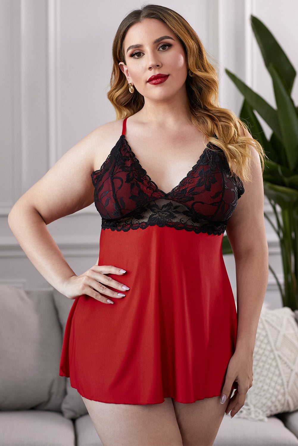 Lace See-Through Plus Size Chemise - LOLA LUXE