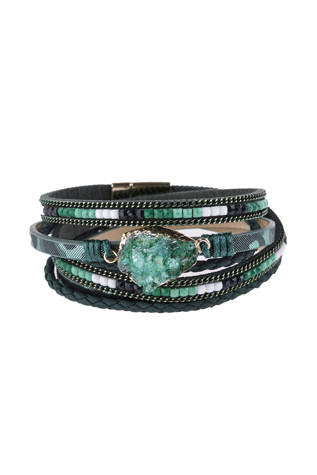 Hdb2981 - Druzy Stone Leather Wrap Magnetic Bracelet - LOLA LUXE