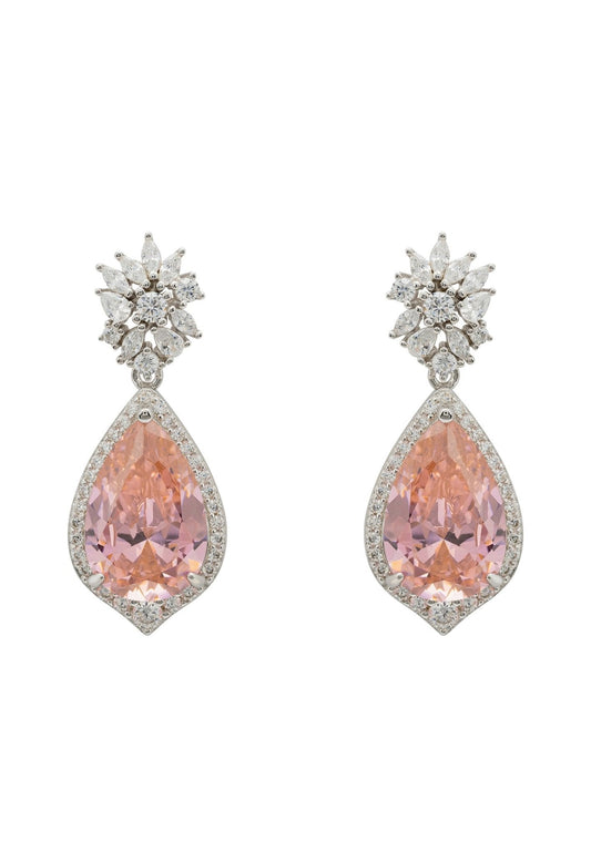 Olivia Teardrop Crystal Drop Earrings Morganite Pink Silver - lolaluxeshop