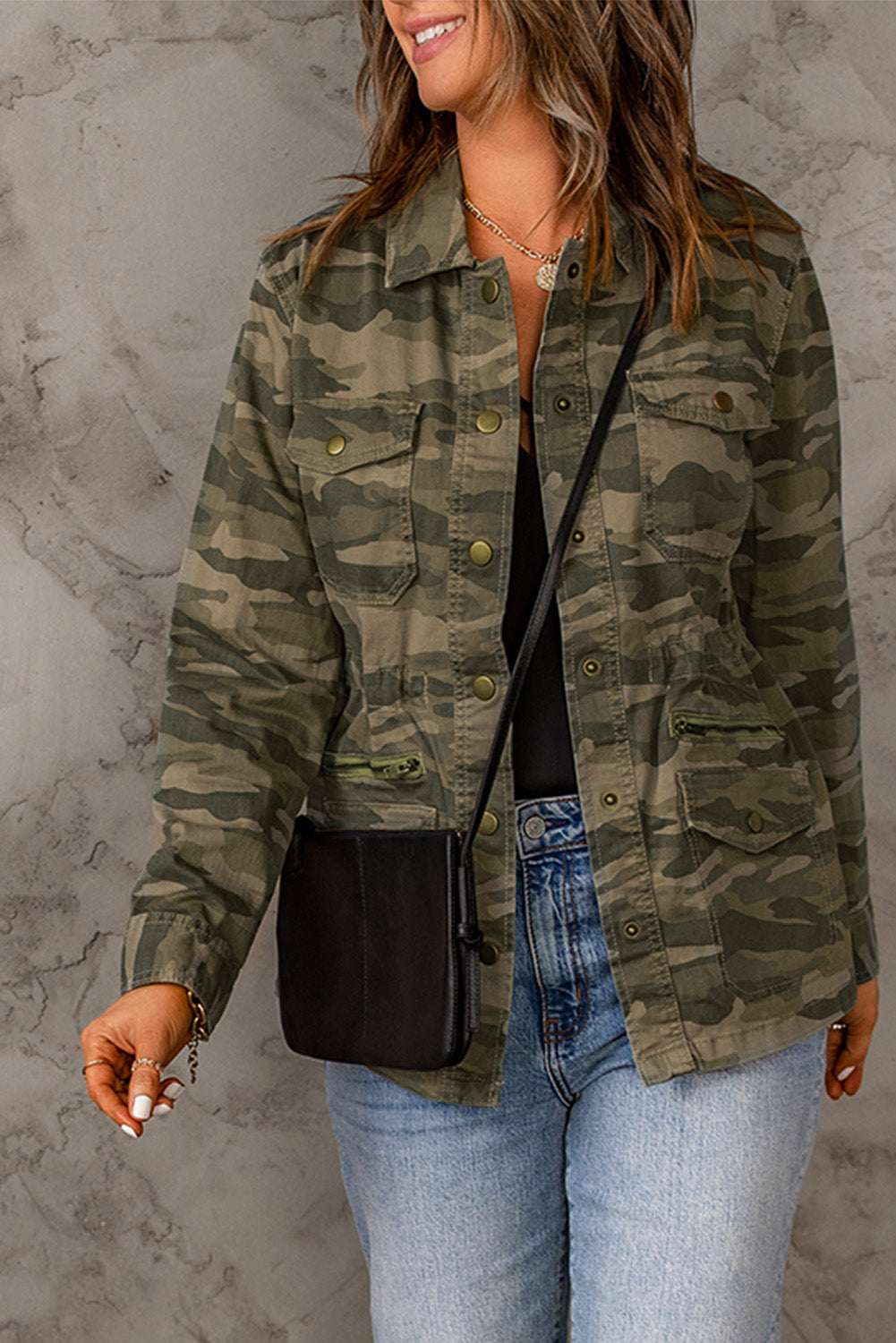 Camouflage Snap Down Jacket - LOLA LUXE