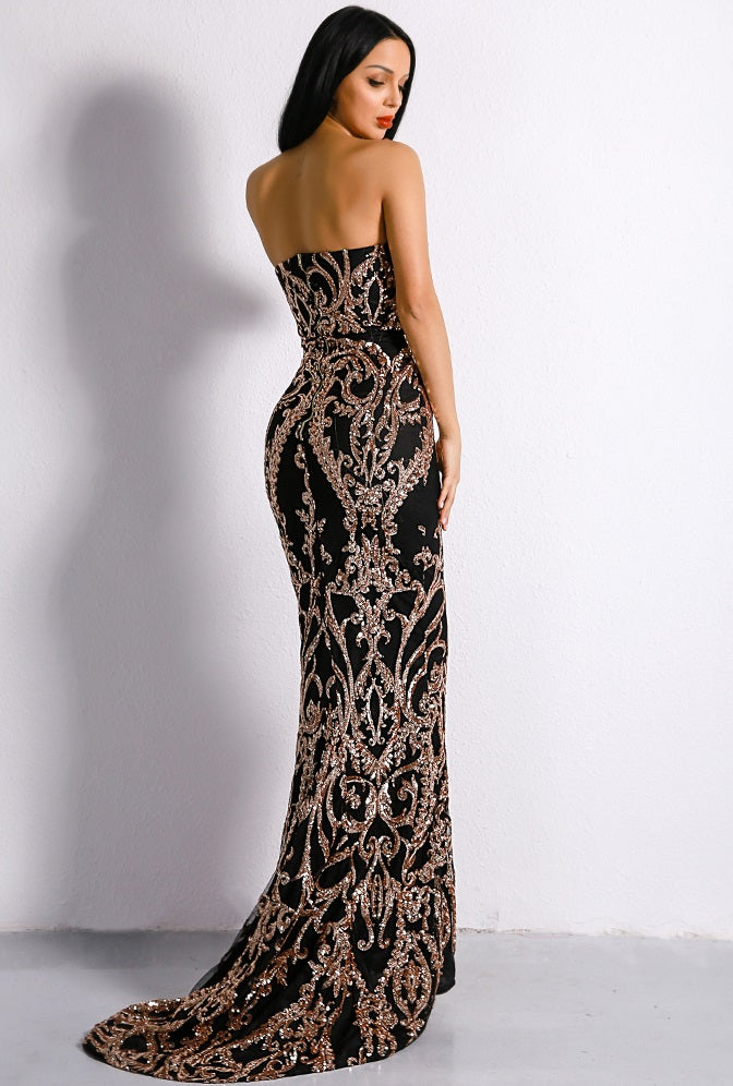 Black Embellished Sequin Gown - LOLA LUXE