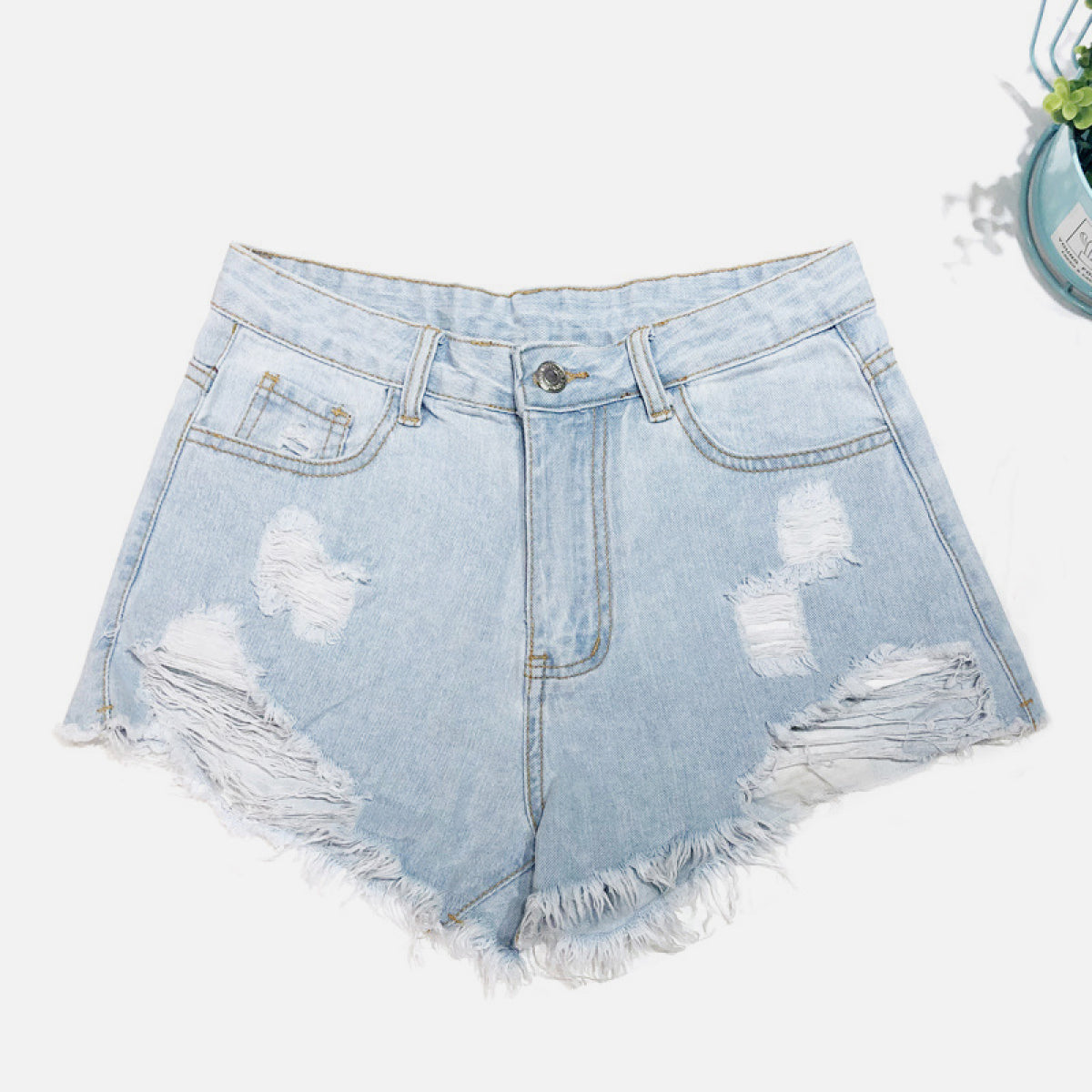 Ripped Hems Distressed Denim Shorts - LOLA LUXE