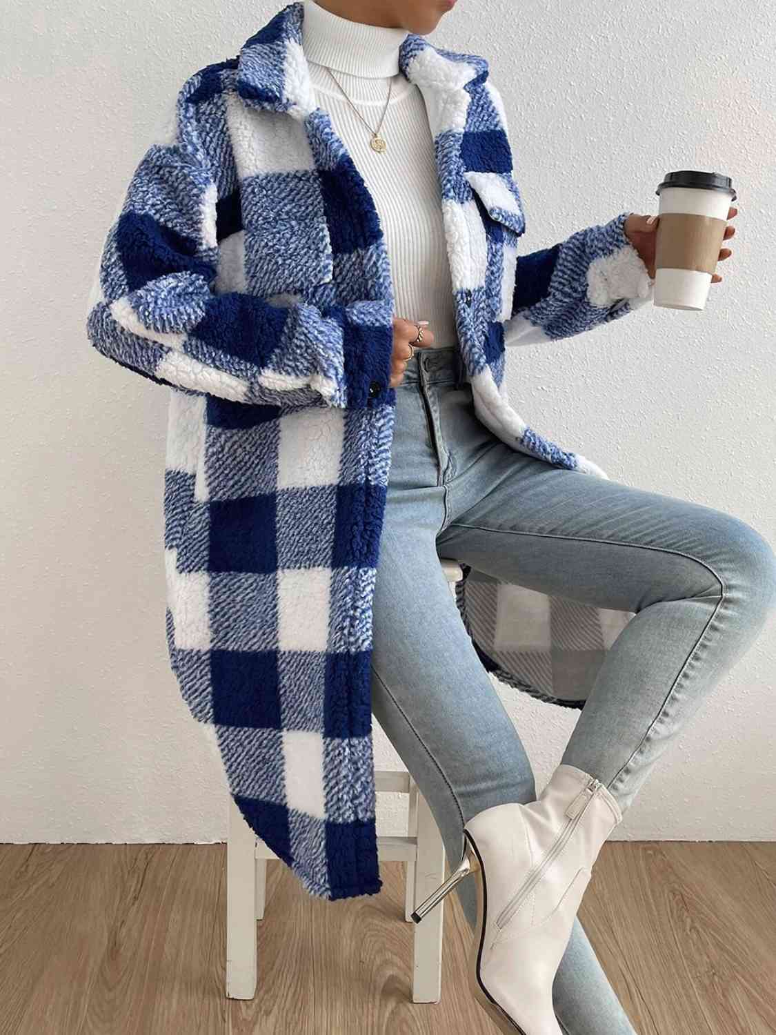 Plaid Collared Neck Button Down Coat - lolaluxeshop