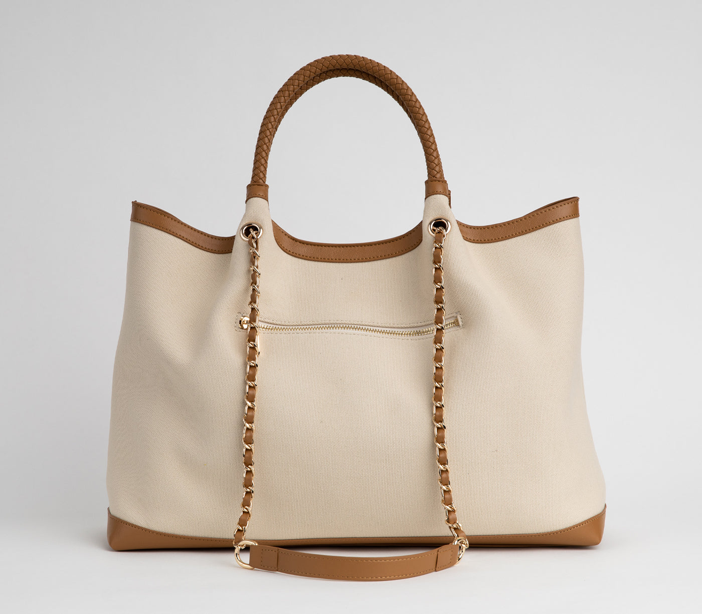 RUTH - Off White/Tan Vegan Canvas Tote - LOLA LUXE